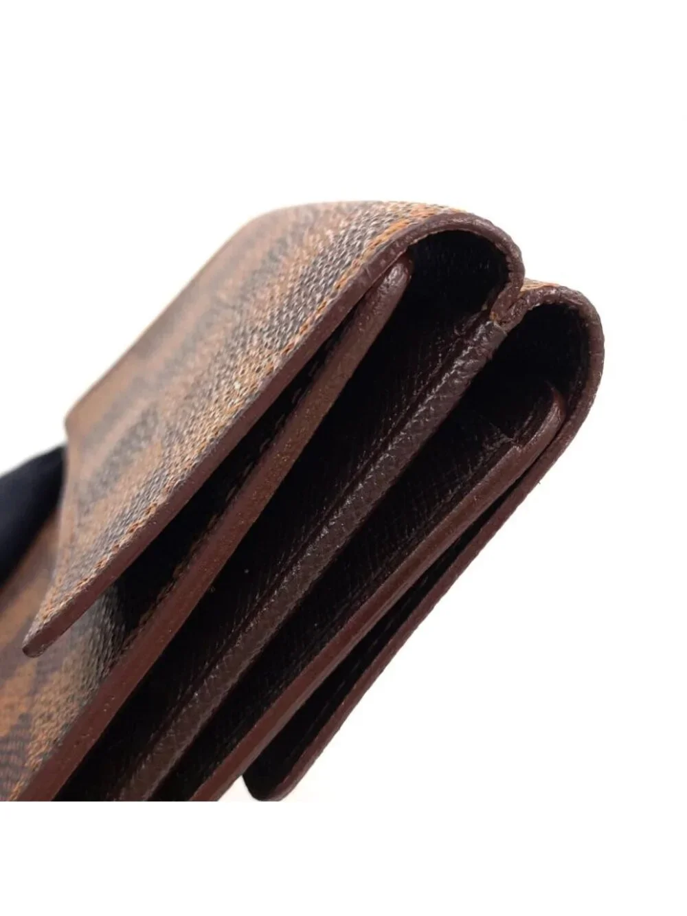 Louis Vuitton Portefeuille Elise Damier Ebene Leather Brown Hook Wallet Gold